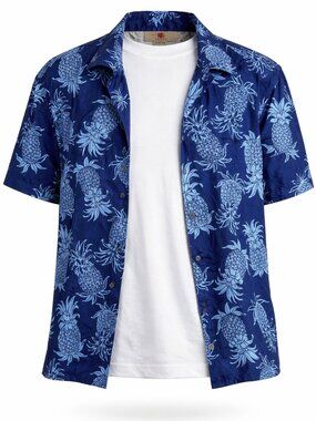 Hawaii Station Pineapple Shirt 2XL Made in Hawaii Blue Tropical Button Up